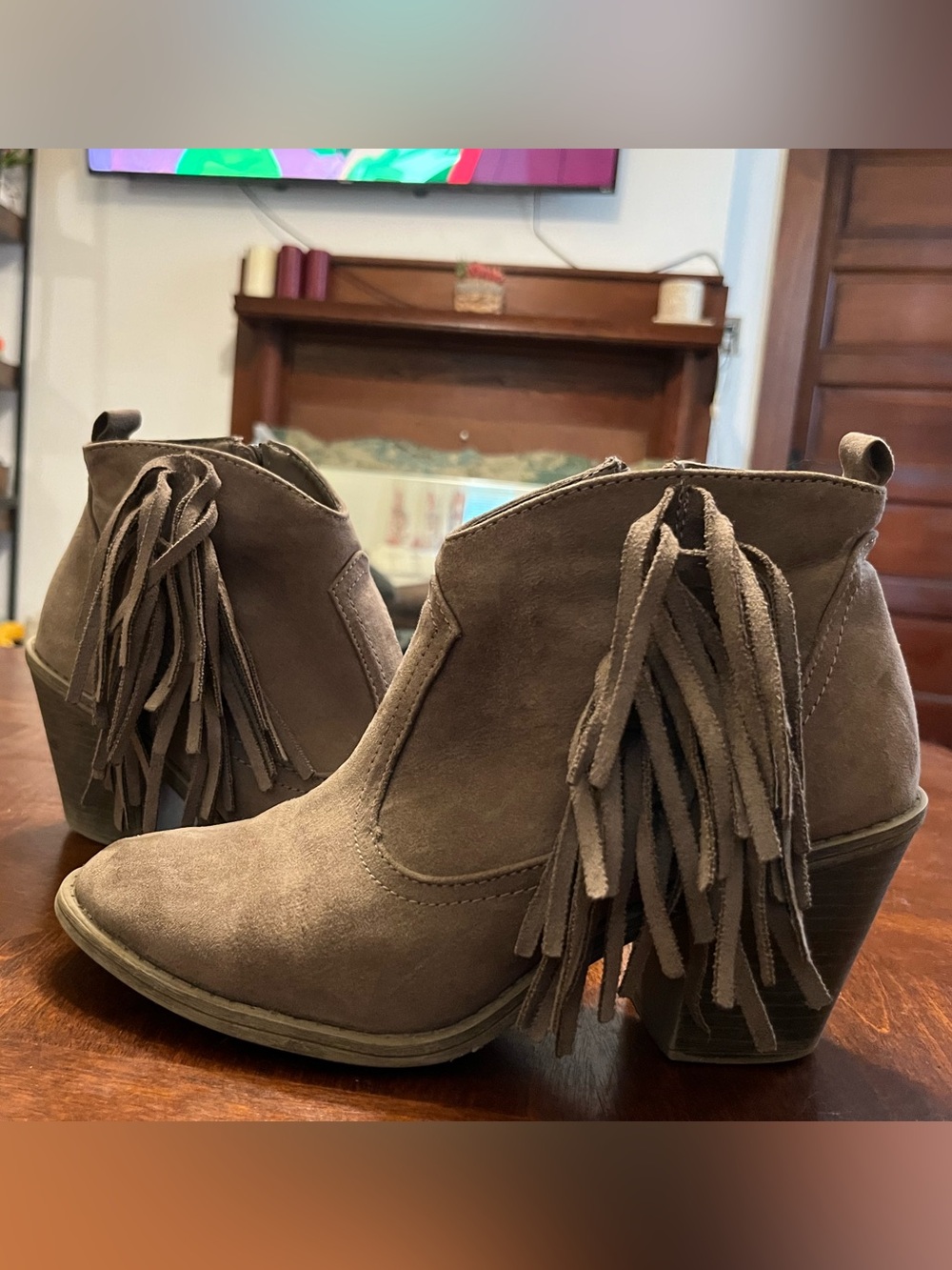 Faded Glory Taupe Suede Fringe Ankle Booties